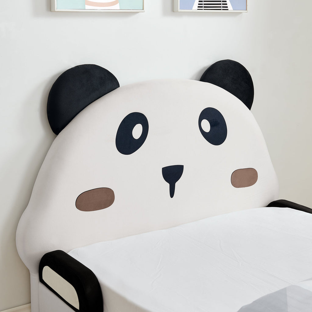 Twin Size Cute Panda-Shaped Kids Bed with Velvet Fabric