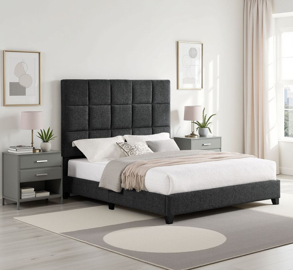Squares Upholstered Headboard Platform Bed