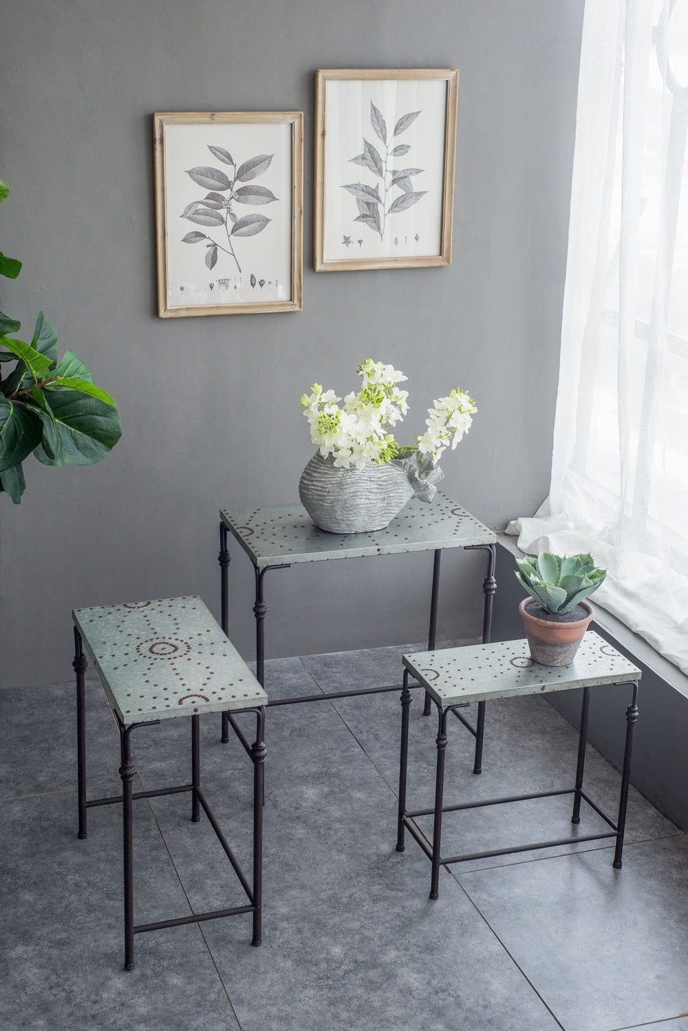 Set of 3 Gilbert Nesting Tables Metal Plant Stand