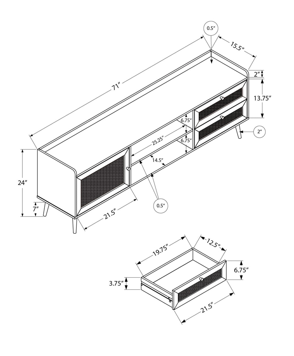 72-Inch Transitional TV Stand Console with Storage