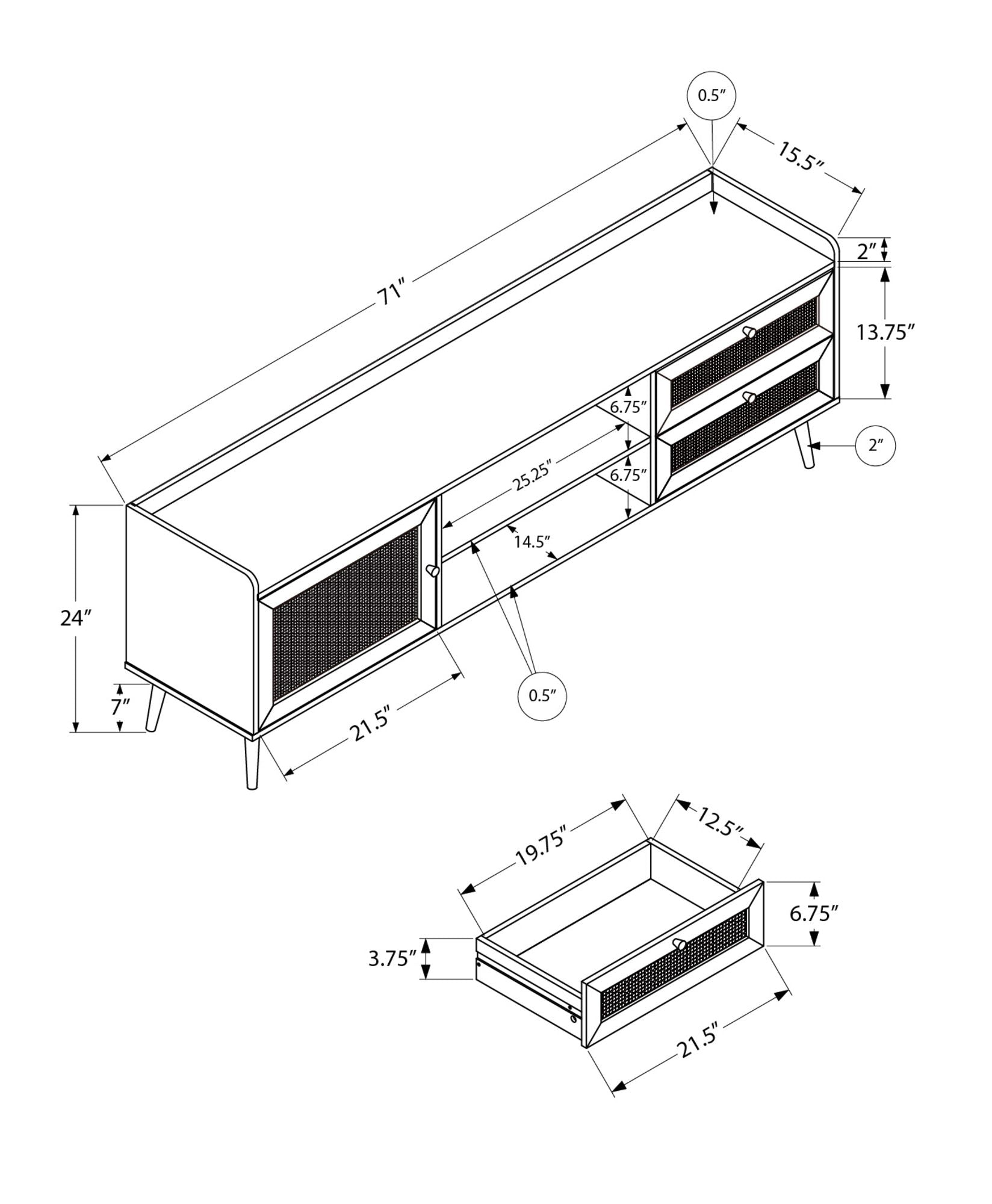 72-Inch Transitional TV Stand Console with Storage
