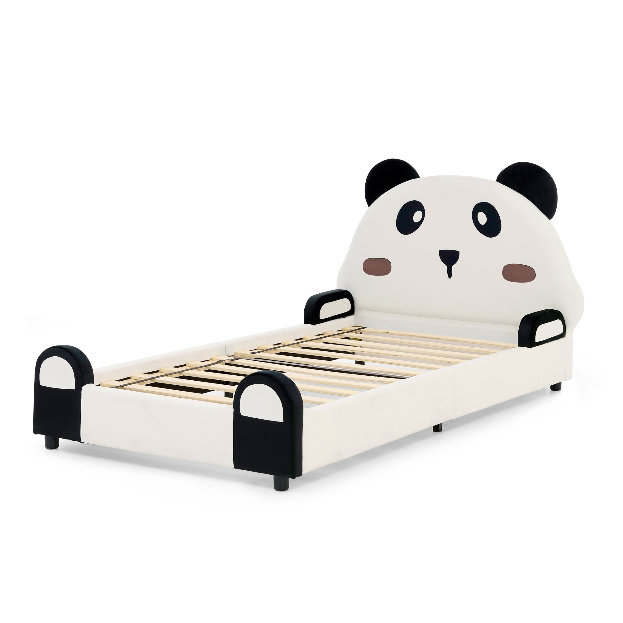 Twin Size Cute Panda-Shaped Kids Bed with Velvet Fabric