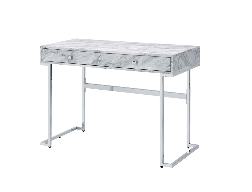 Tigress Printed Faux Marble Top Writing Desk - White