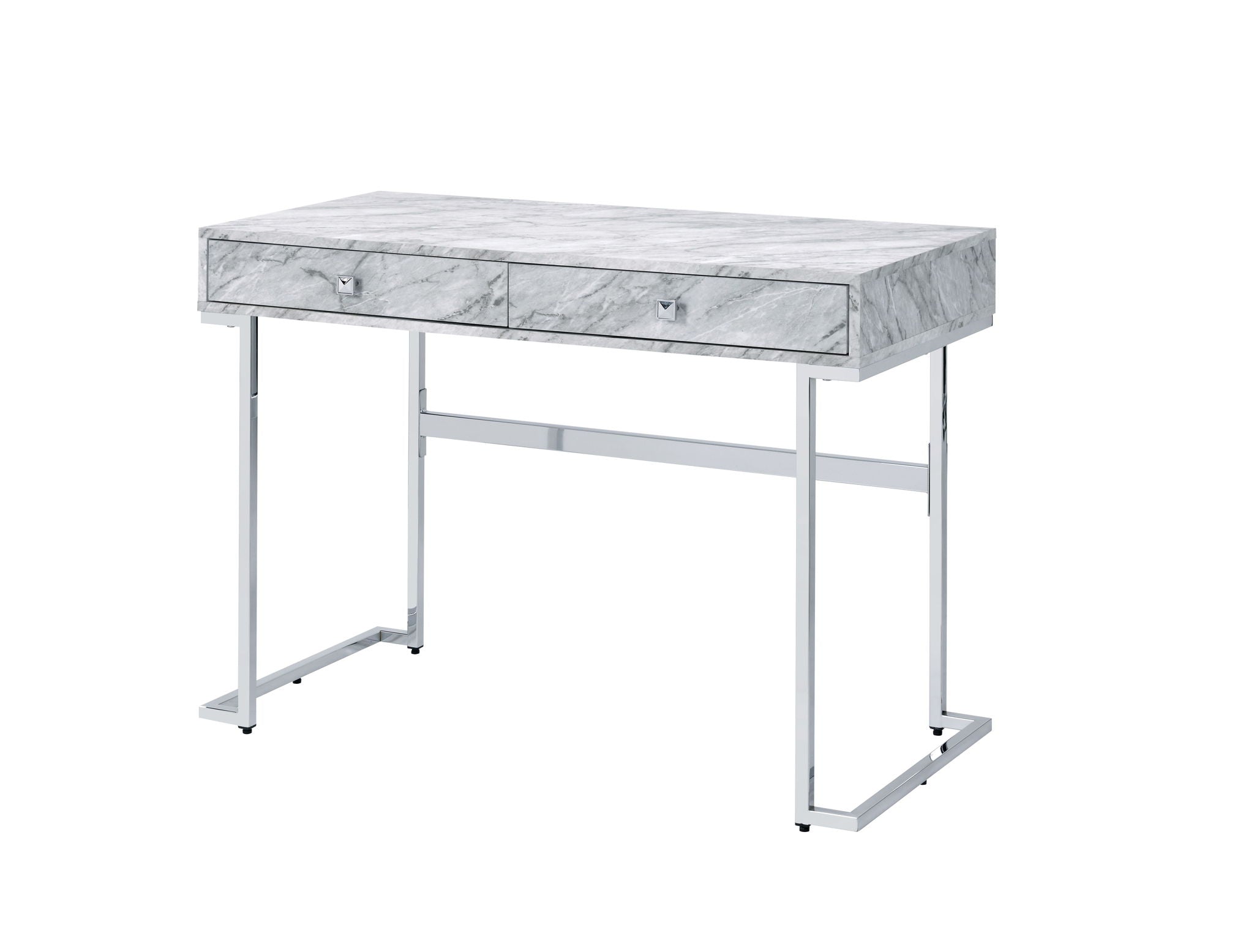 Tigress Printed Faux Marble Top Writing Desk - White