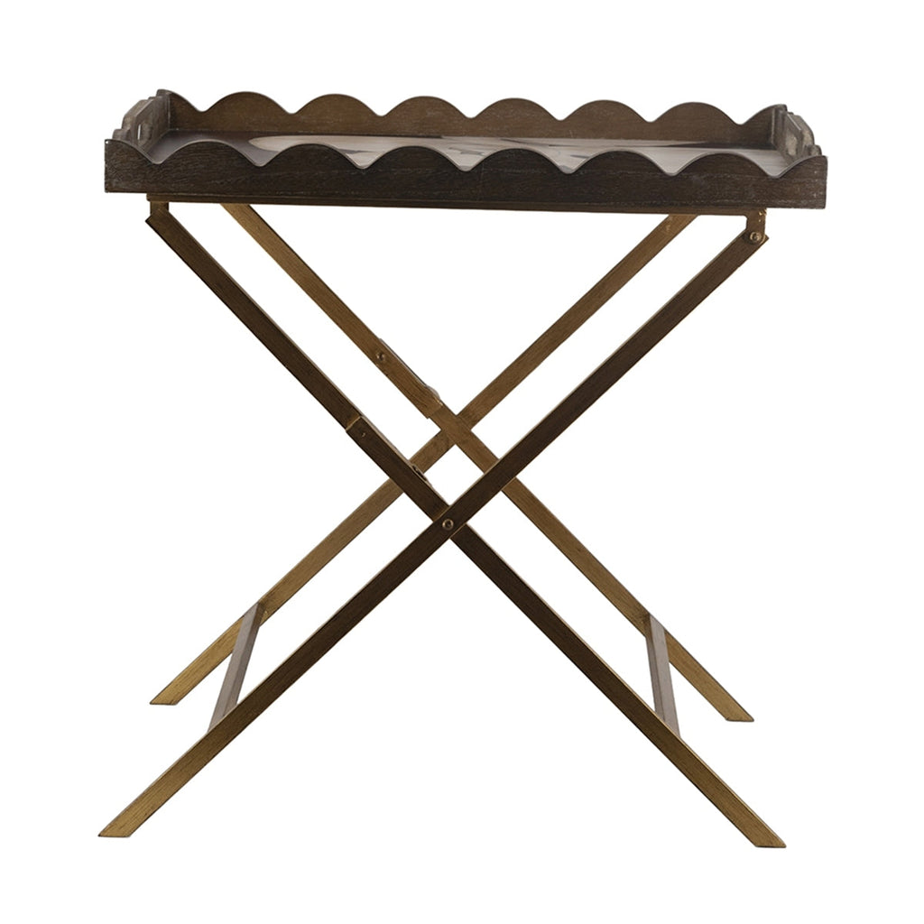 23.5x15.5x24 Brown MDF Tray Table with White Swan Motif and Iron Base