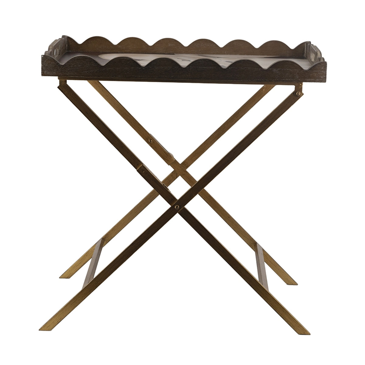23.5x15.5x24 Brown MDF Tray Table with White Swan Motif and Iron Base