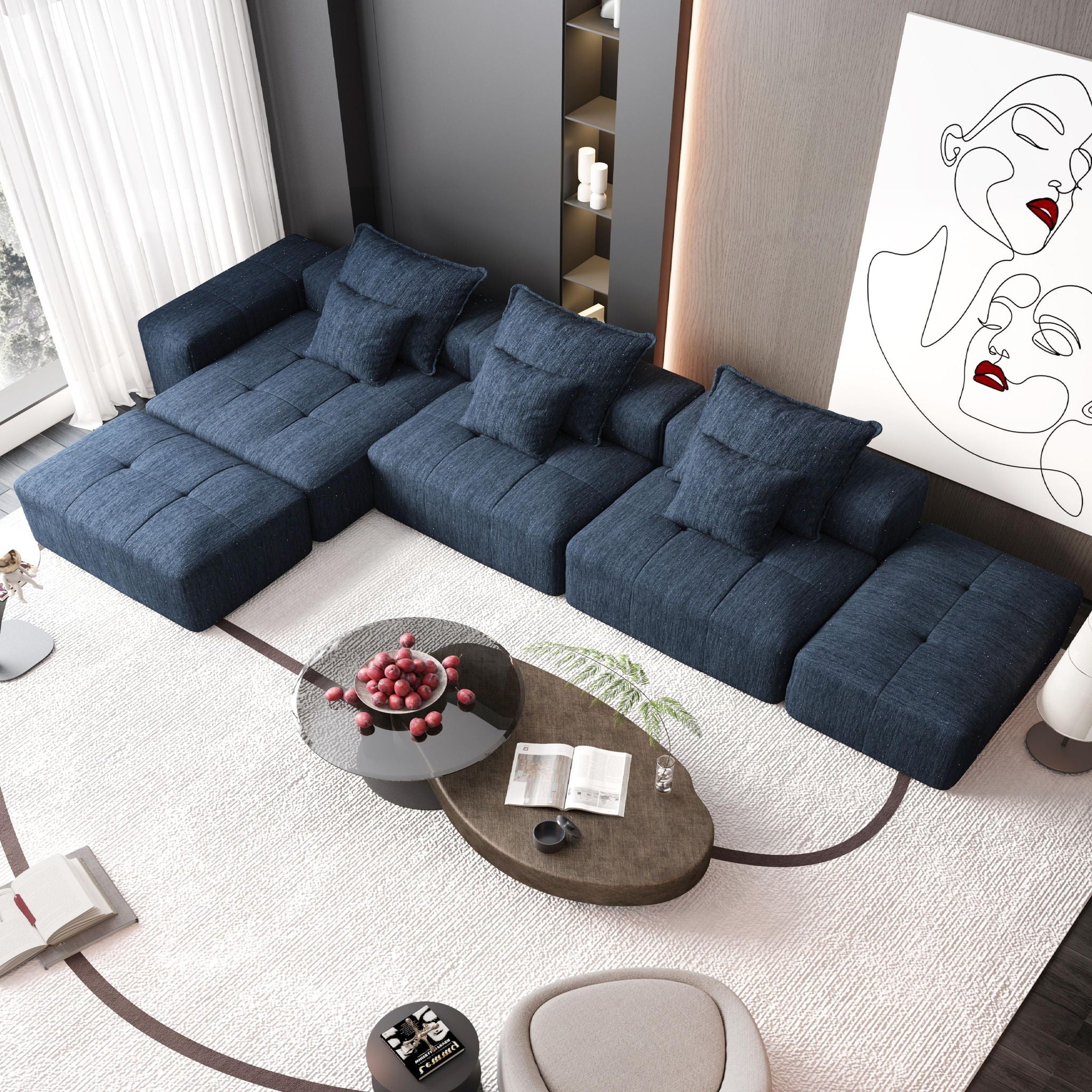 Modern Oversized DIY Combination Modular Sectional Sofa With Pillows