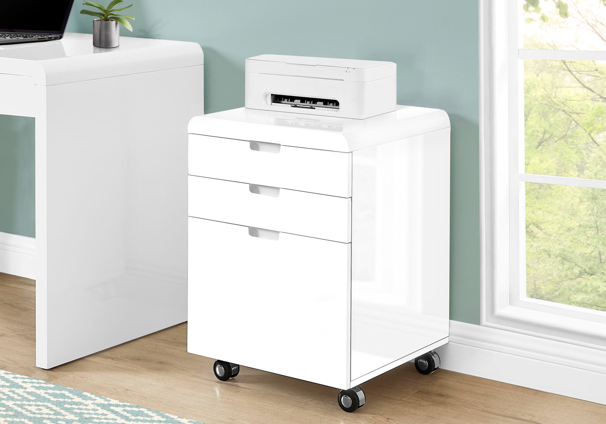 File Cabinet Rolling Mobile Storage Drawers Printer Stand - White