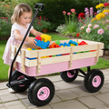 Outdoor All Terrain Garden Wagon with Wooden Railings and Pneumatic Tires