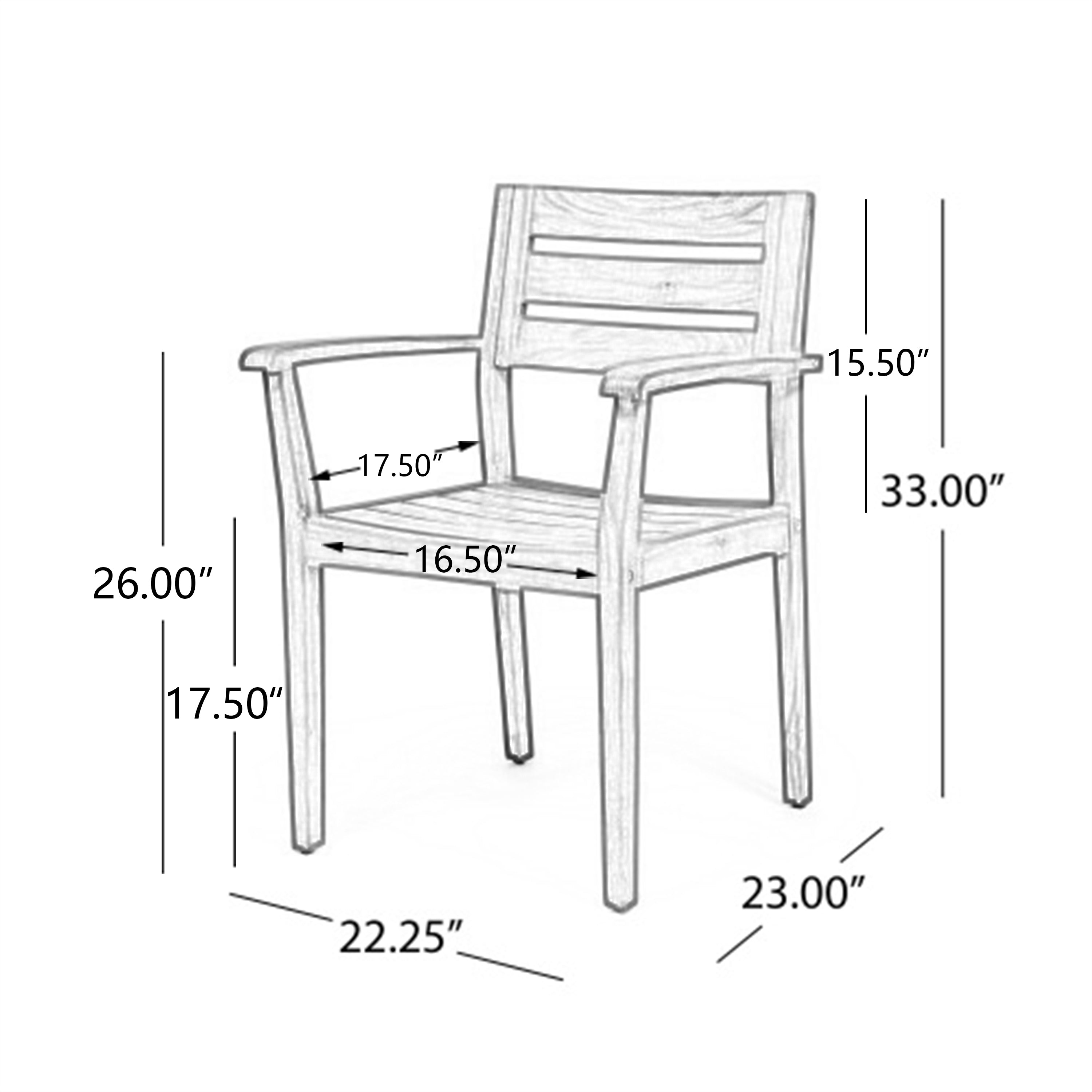 Stamford Dining Chairs Set of 2, Acacia Wood Patio Armchair