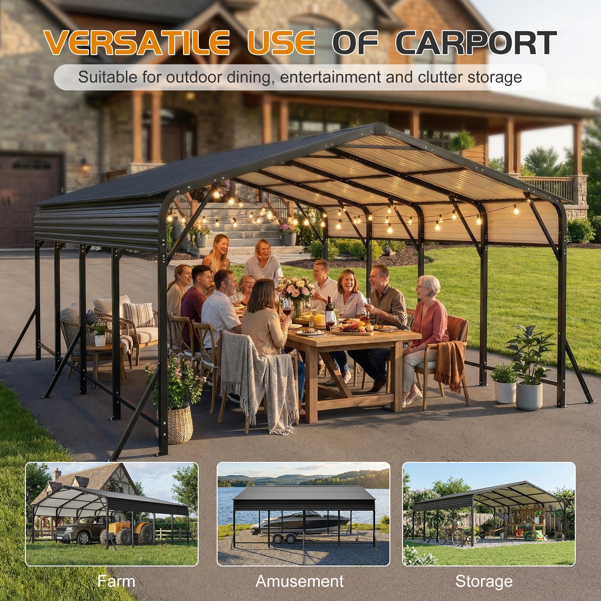 20'x20' Galvanated Steel Carport Canopy