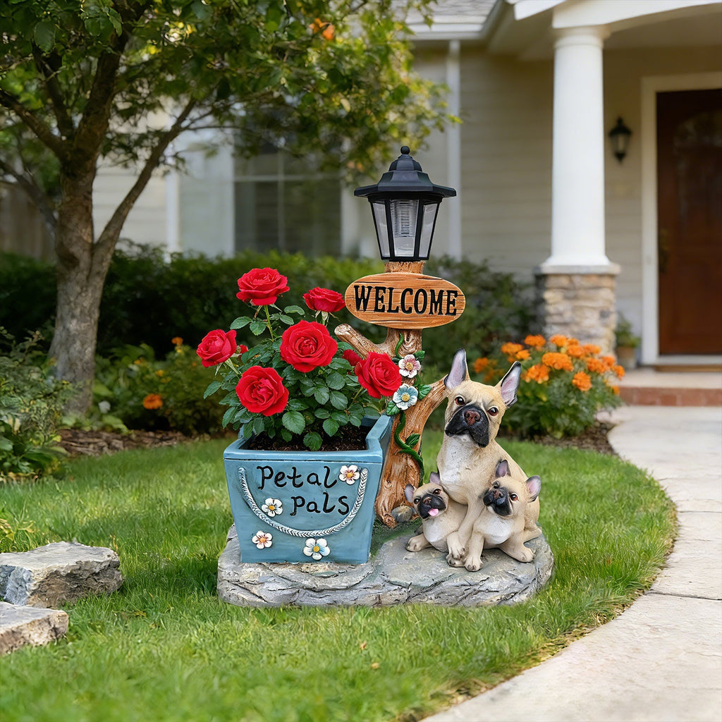 French Bulldog Family Planter Statue