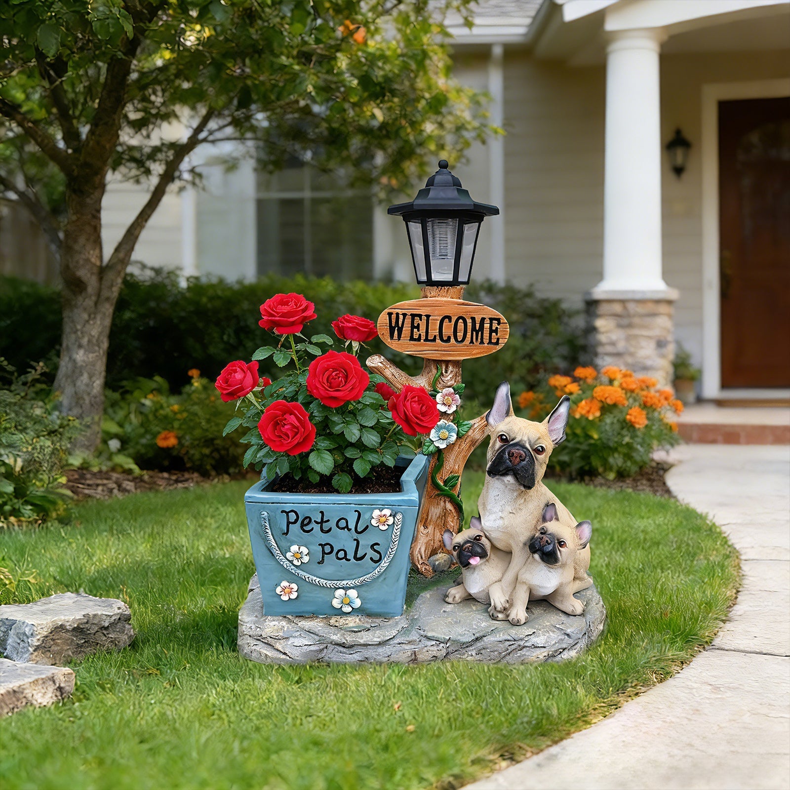 French Bulldog Family Planter Statue