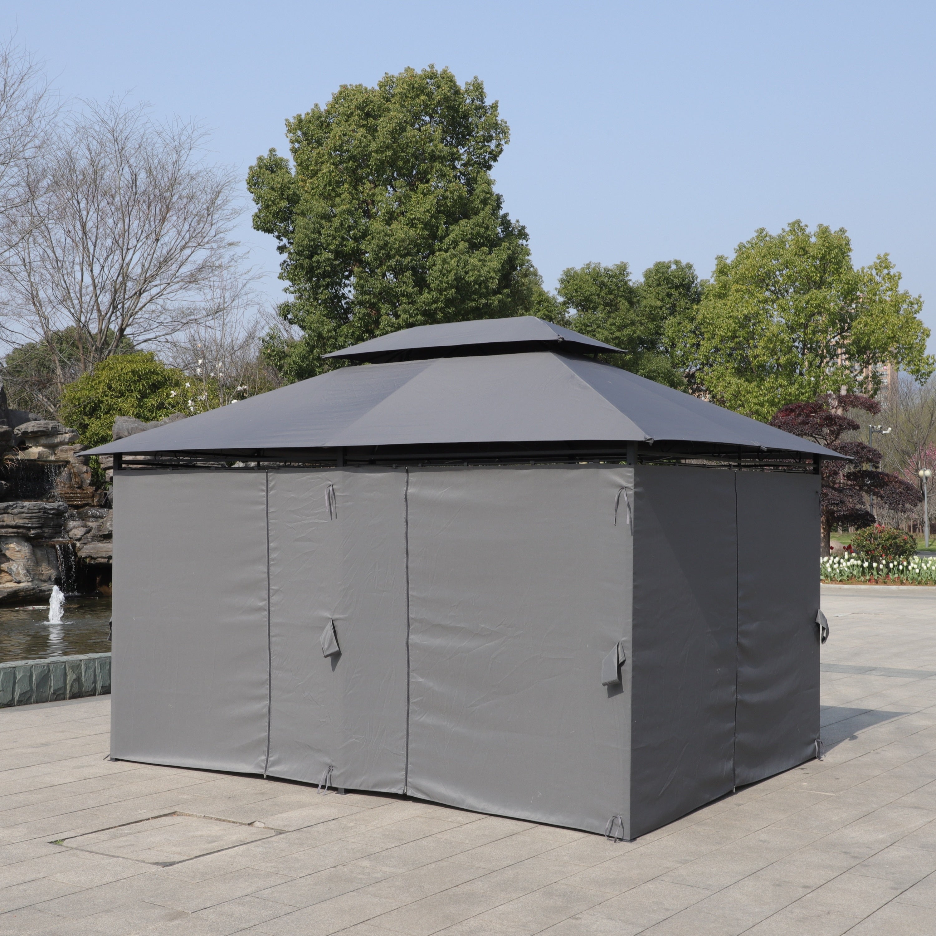 13x10 Ft Outdoor Patio Gazebo Canopy Tent with Ventilated Double Roof and Side Wall
