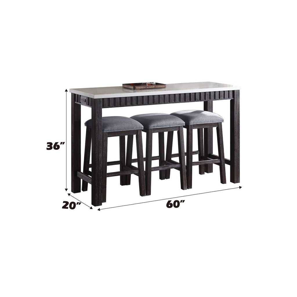 Necalli Marble Top Weathered 4 Piece Pack Counter Height Table Set - Espresso