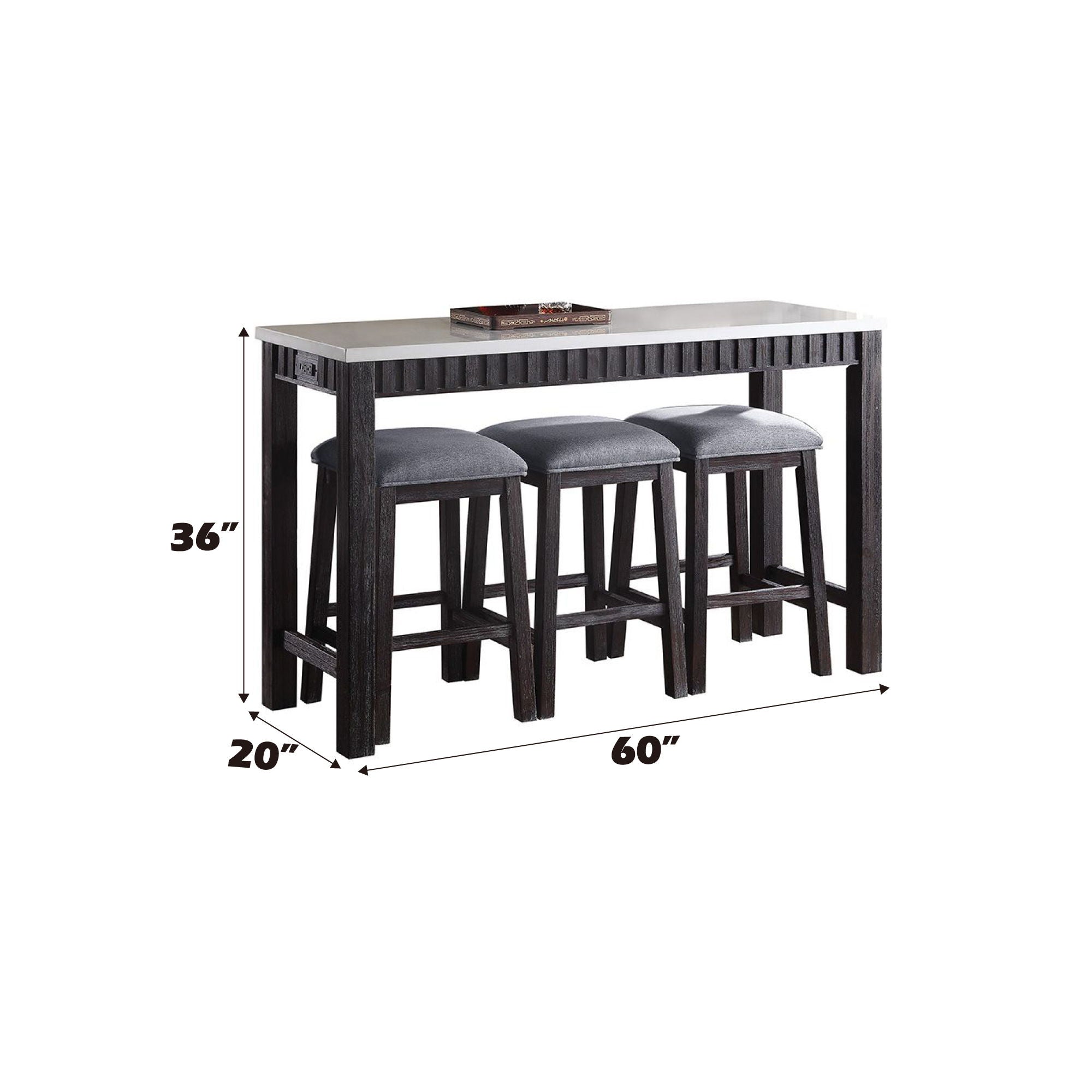 Necalli Marble Top Weathered 4 Piece Pack Counter Height Table Set - Espresso