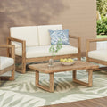 Outdoor Acacia Wood Loveseat and Coffee Table Set with Cushions