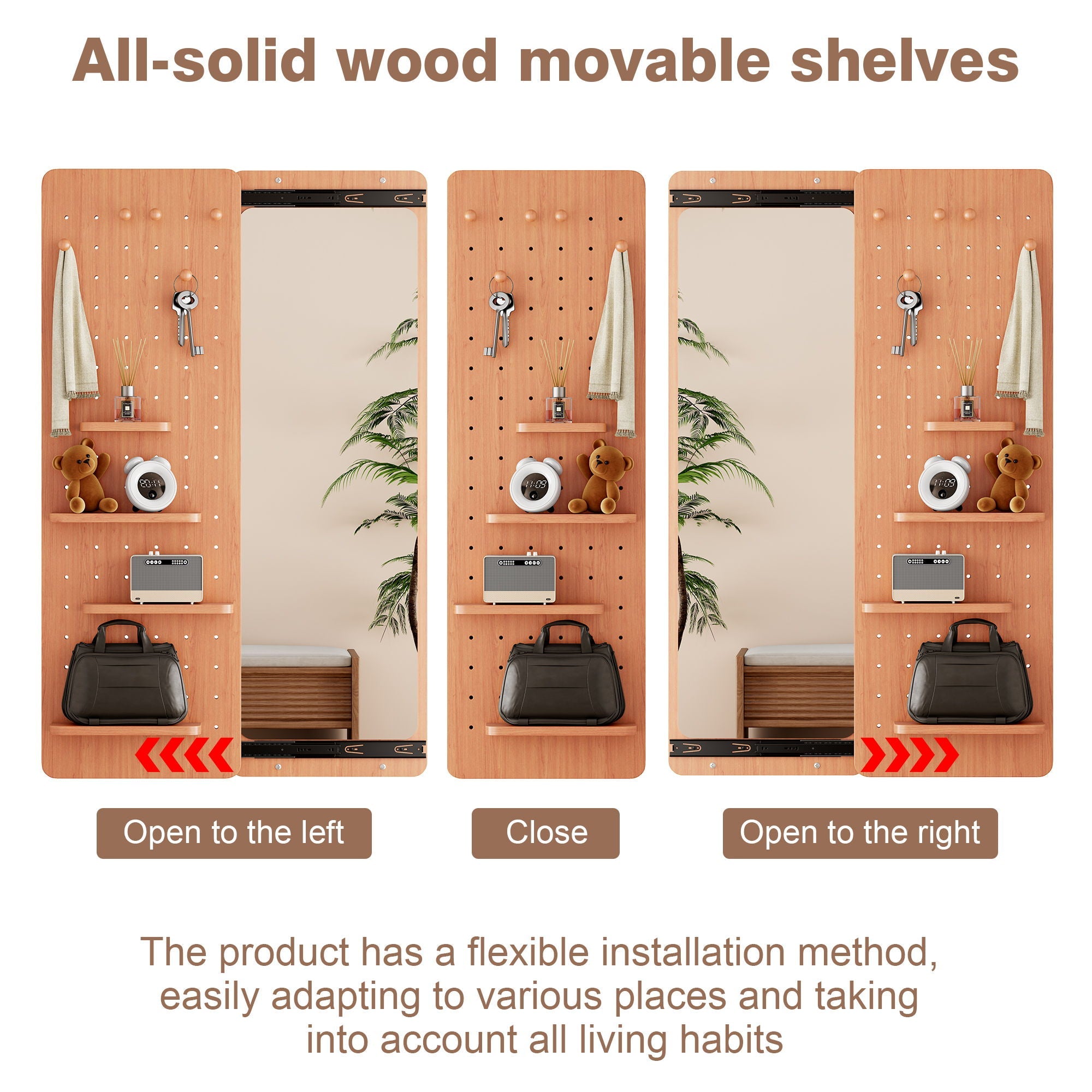 Wall Mounted Full Length Mirror With Shelf And Hook