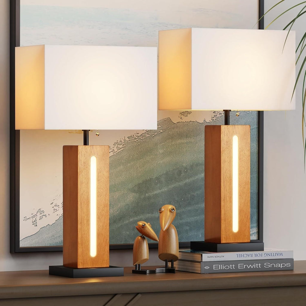 Table Lamps Set of 2, Modern Dimmable Bedside Lamps with Linen Shades
