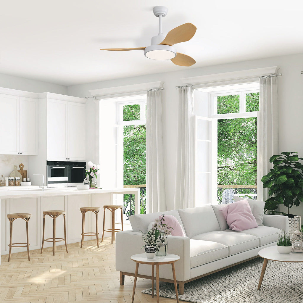 Ceiling Fan With 22W LED Light And Remote Control 6 Speeds Reversible DC Motor For Living Room - White