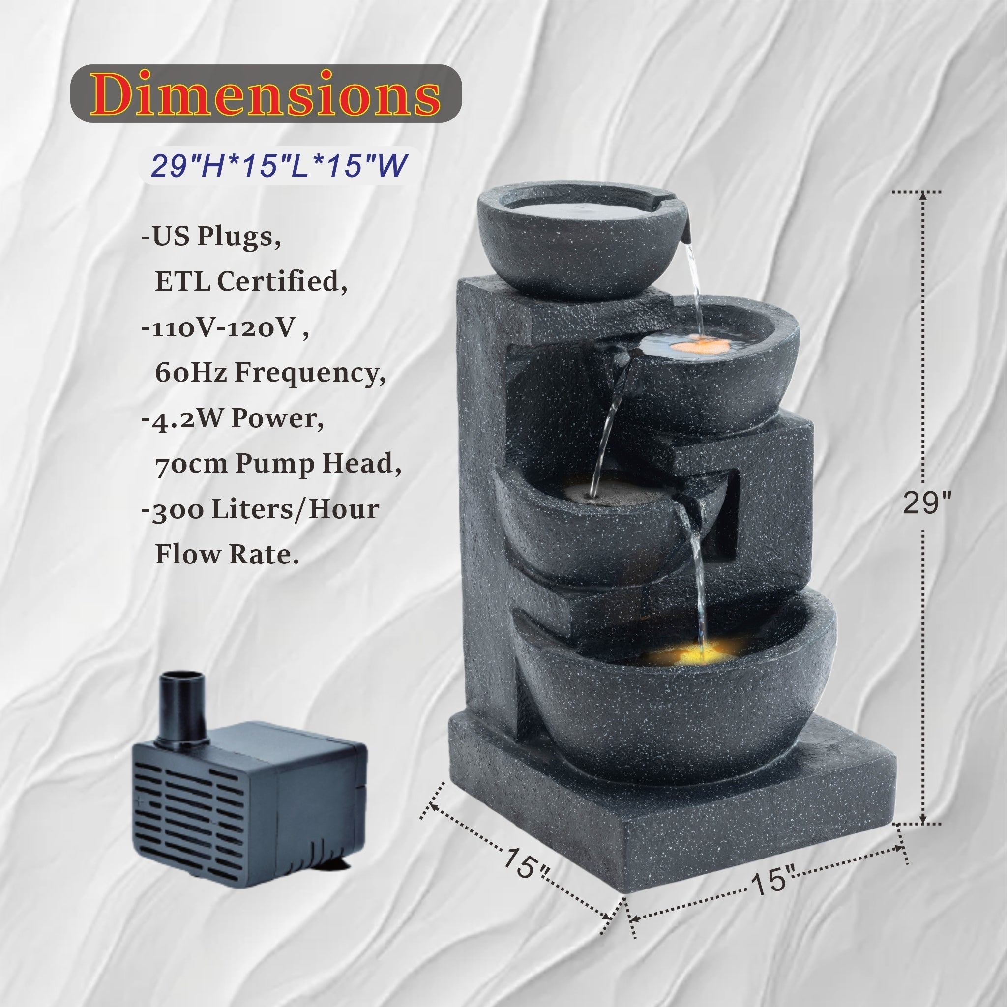 29-Inch Terrazzo Style LED Outdoor Indoor Water Fountain