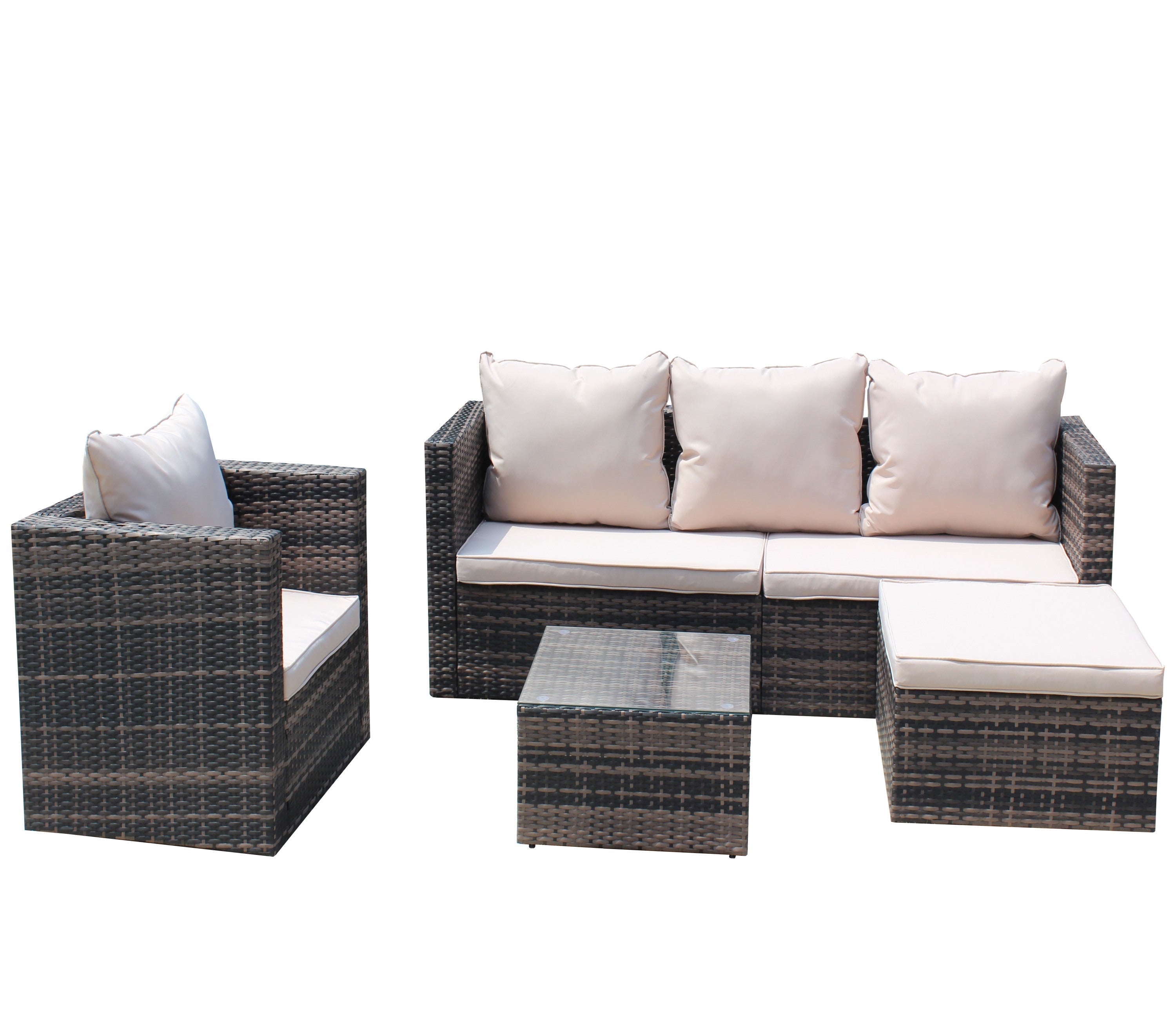 Rattan Patio Furniture Set Wicker Sofa Cushioned Sectional (4 Pieces, Brown)