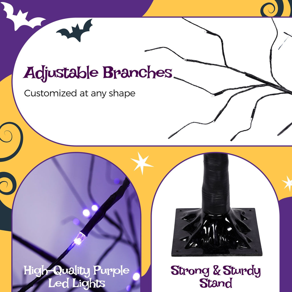 3 Pc Illuminated Halloween Tree with Purple LED Glow