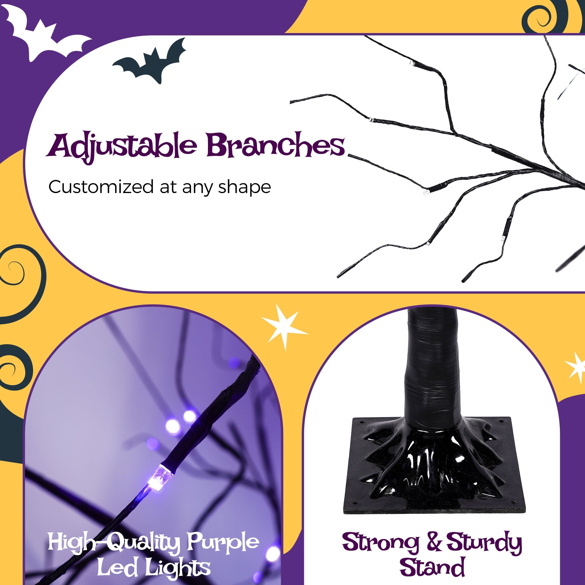 3 Pc Illuminated Halloween Tree with Purple LED Glow