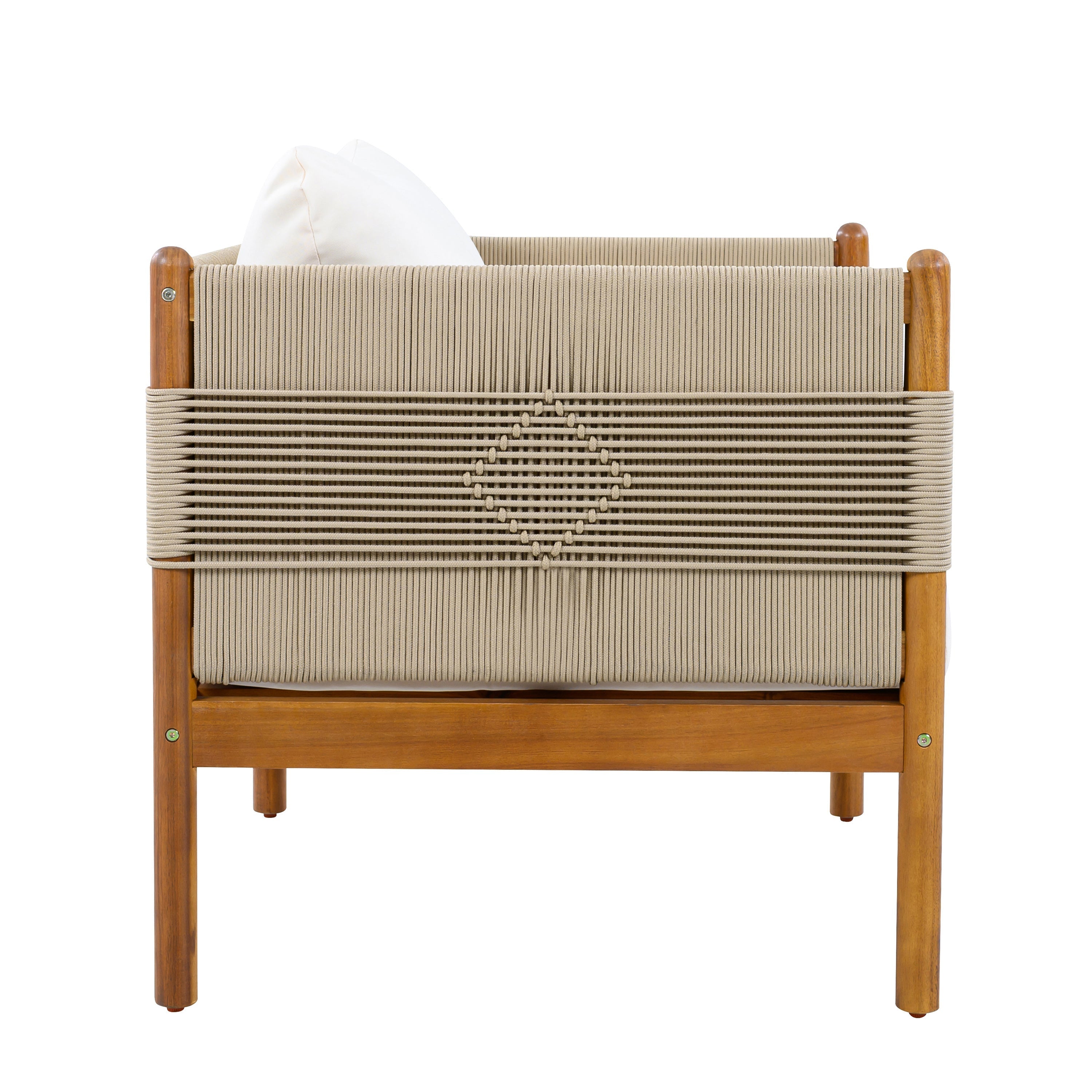 Outdoor Club Chairs (Set of 2) with Diamond-Pattern Beige Rope, Teak Finish