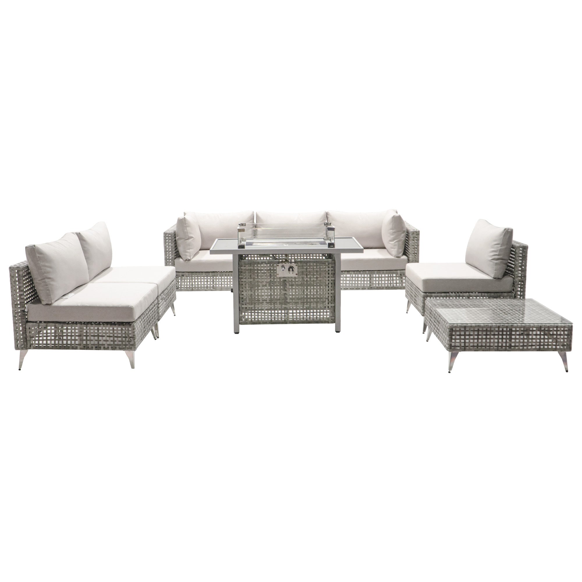 K&K Patio 8-Piece Patio Furniture Set with 43" Fire Pit Table