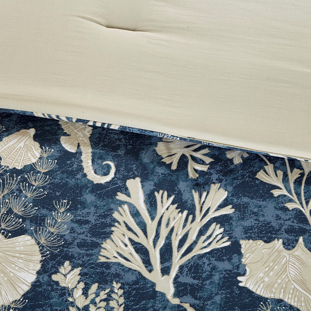 7 Piece Cotton Sateen Comforter Set Blue Cal King