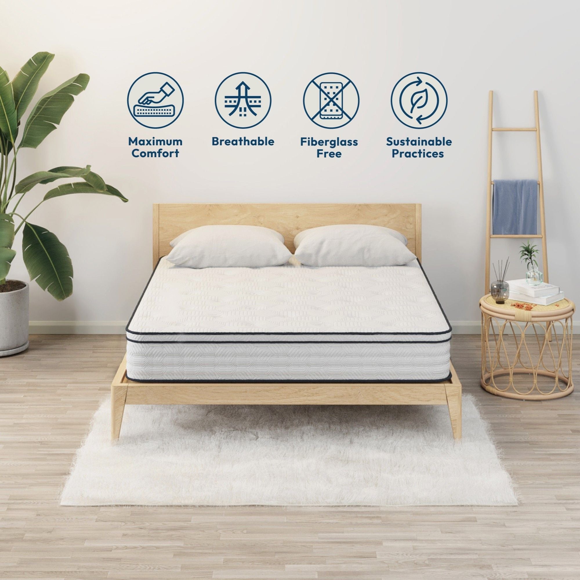 12'' Hybrid Mattress With Pocket Springs And Memory Foam, Medium Firm Support - White - Queen