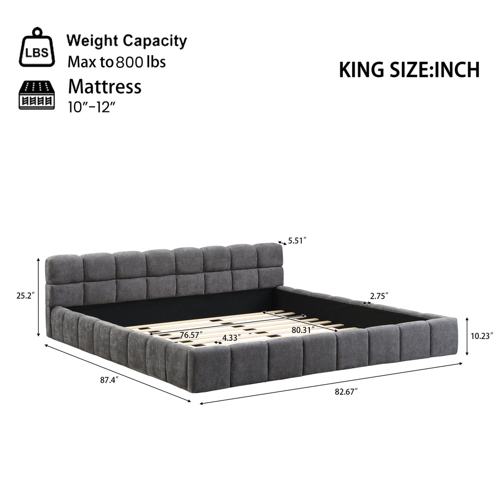 Elegant Upholstered Bed With Checkerboard Design