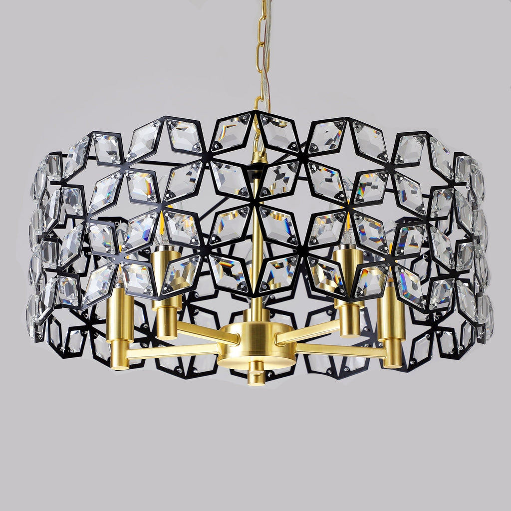 19" Geometric Crystal and Black Gold Round Pendant Chandelier