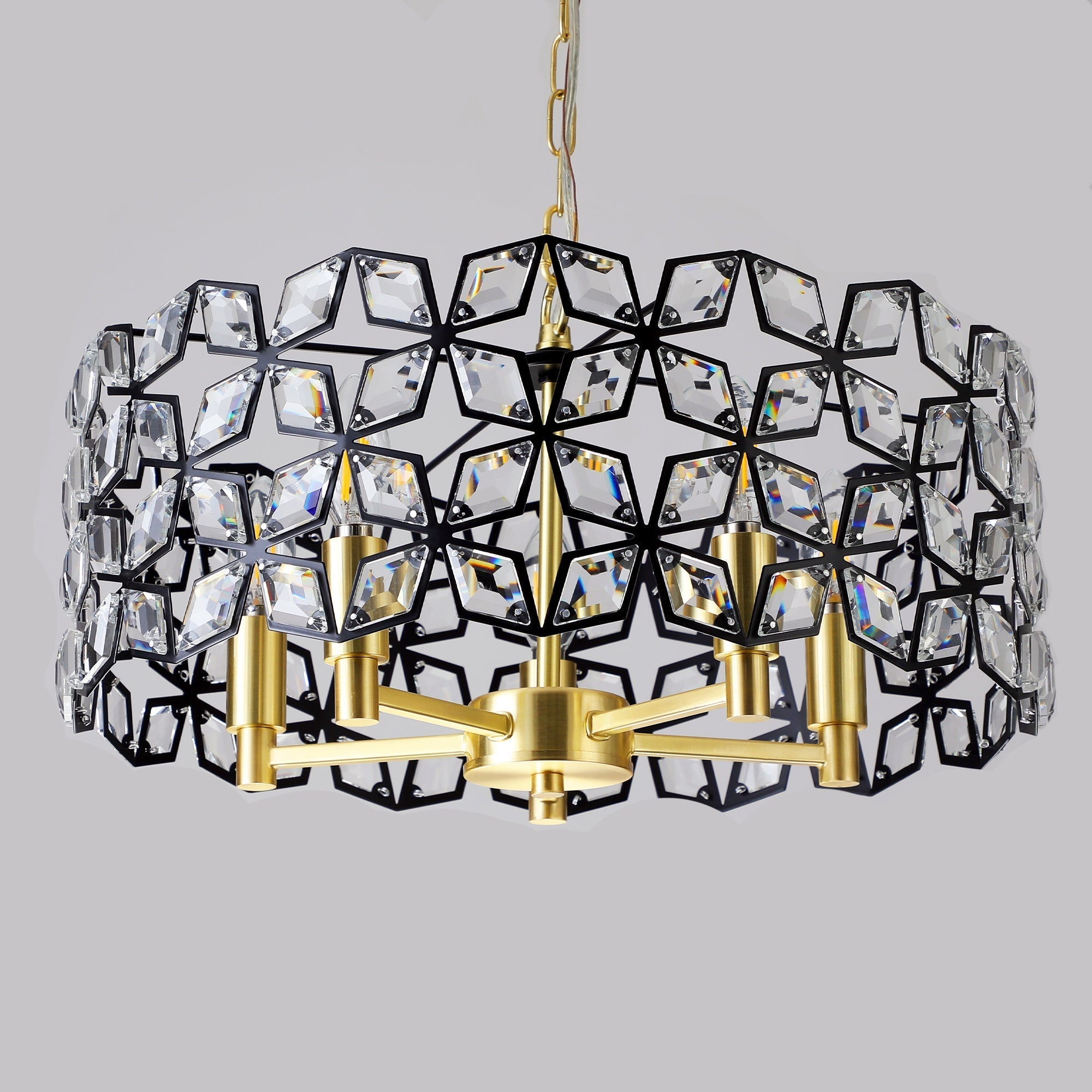 19" Geometric Crystal and Black Gold Round Pendant Chandelier