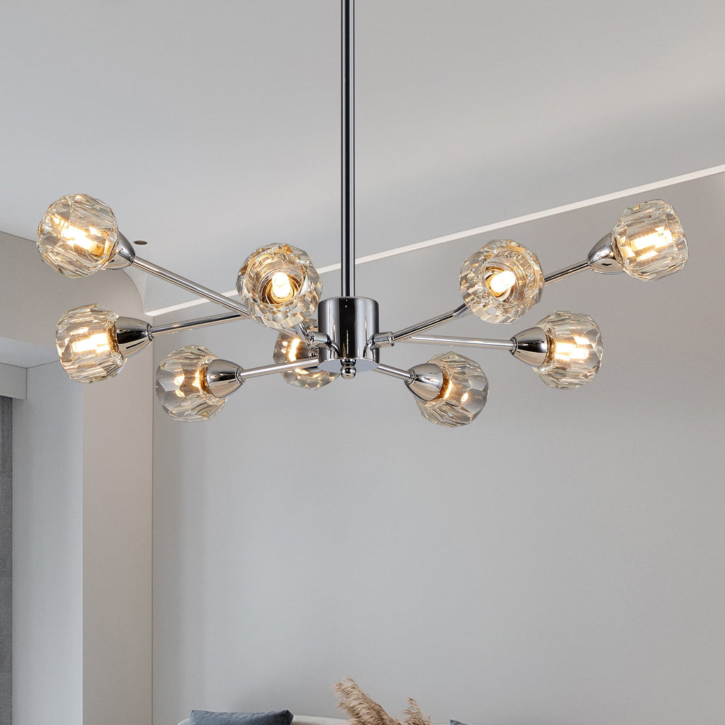 28" Modern Crystal Chandelier With 9 Lights