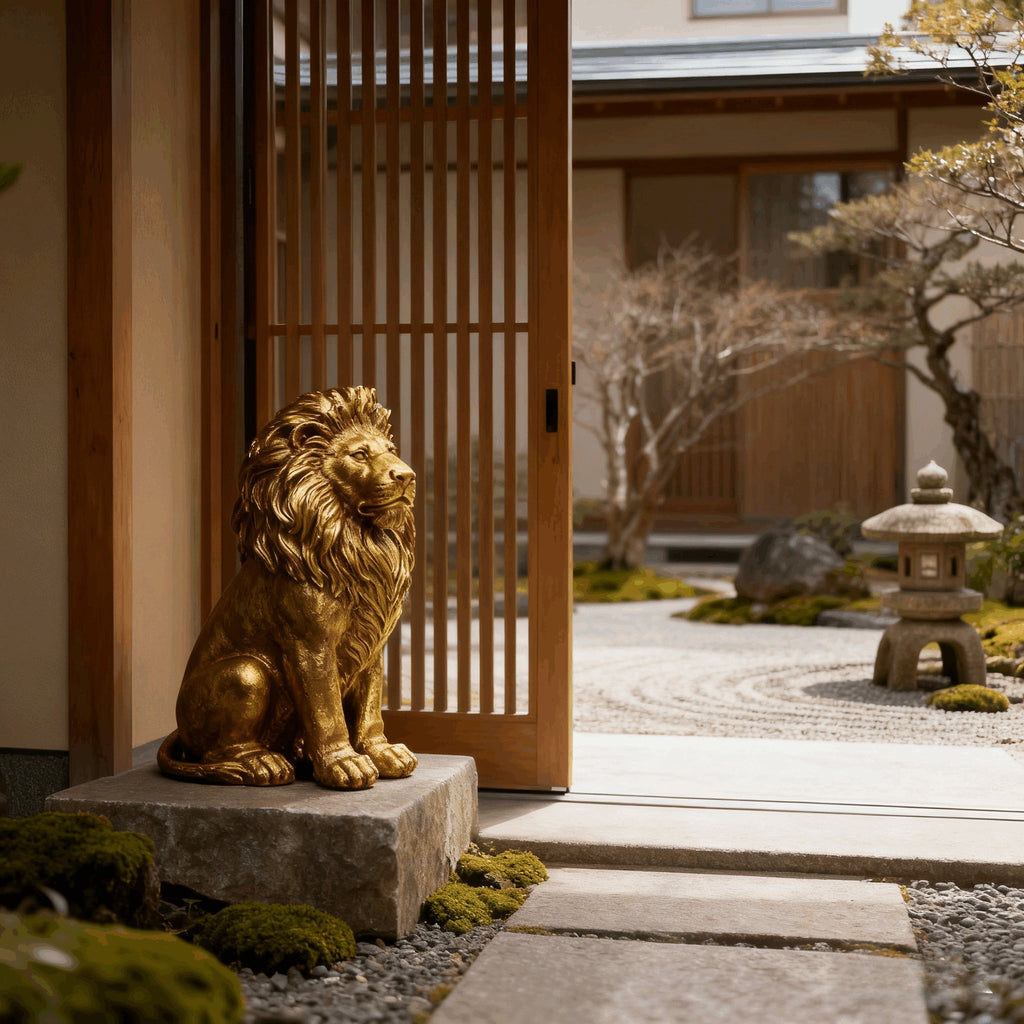 24" Lion Statue, Resin Outdoor Guardian Sculpture