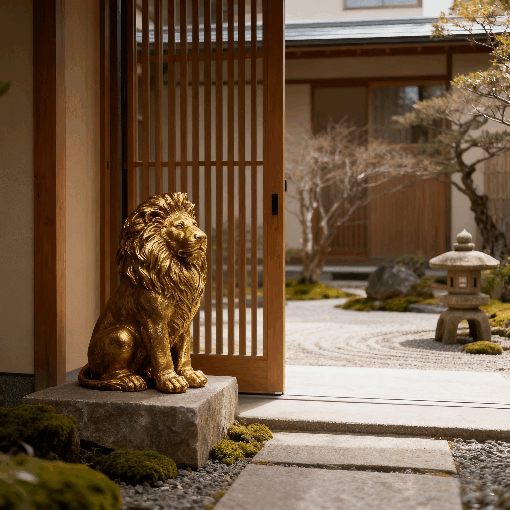 24" Lion Statue, Resin Outdoor Guardian Sculpture