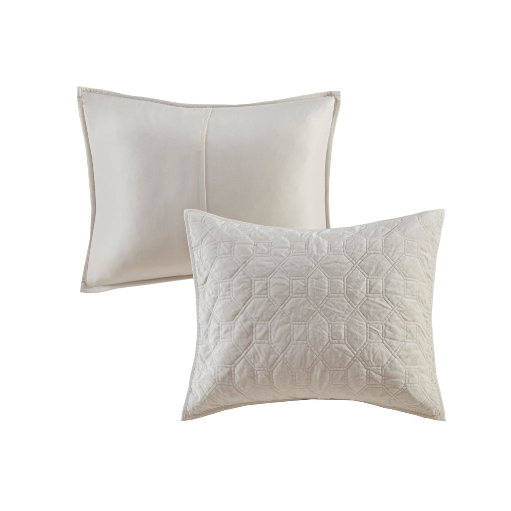 3 Piece Velvet Quilt Set Ivory Full/Queen
