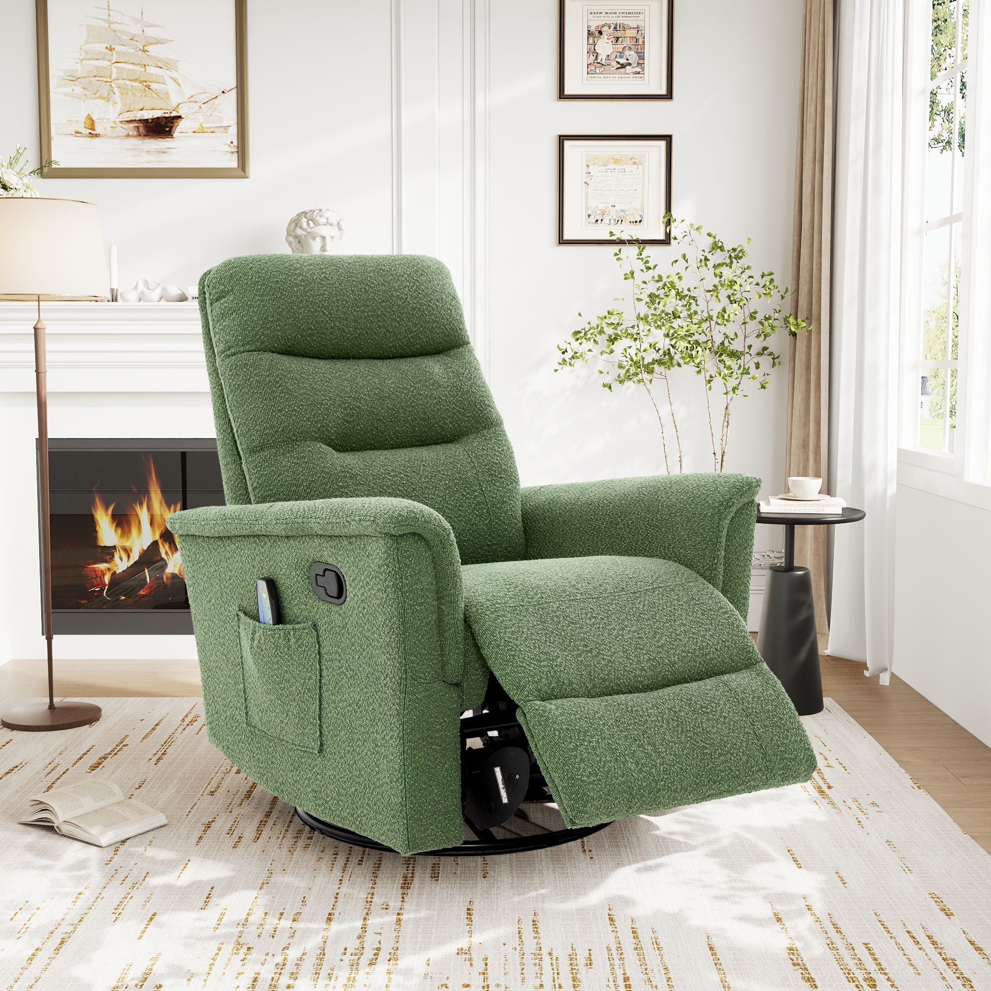 Manual Recliner Chair With 8-Point Massage and Swivel Function