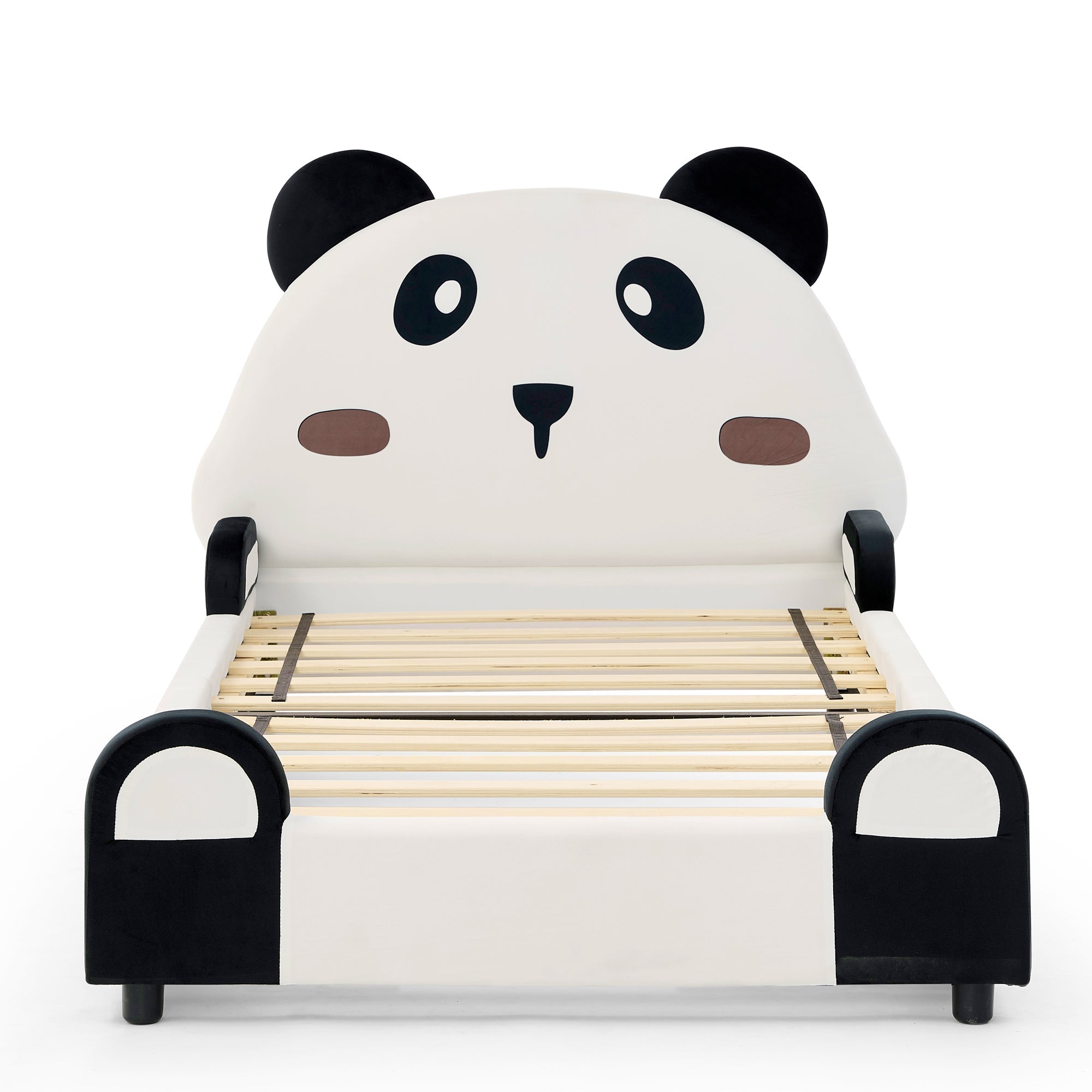 Twin Size Cute Panda-Shaped Kids Bed with Velvet Fabric