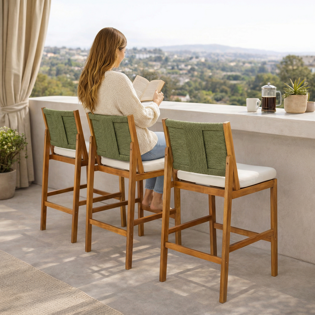 4 Pieces Arly Green Outdoor Bar Stool Set