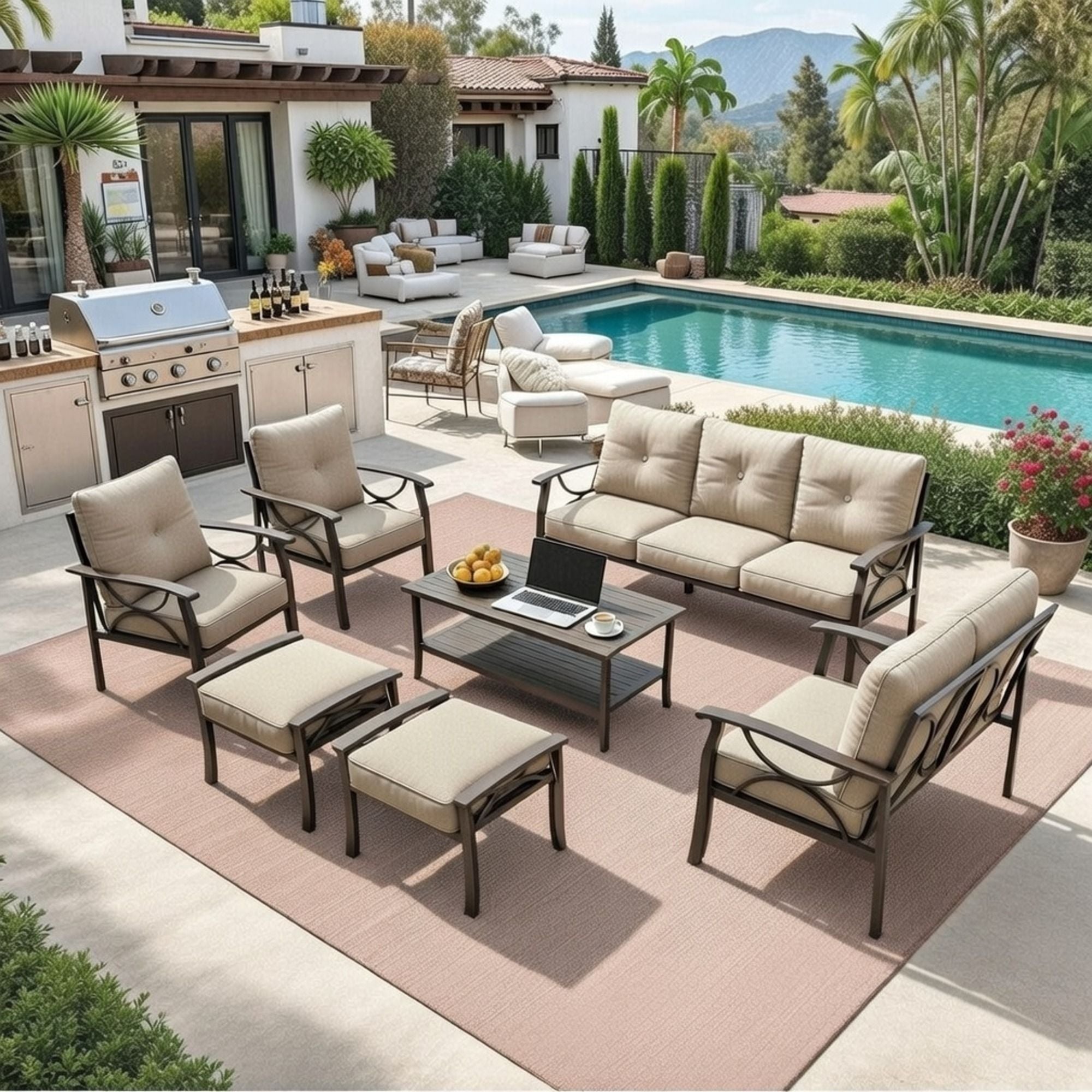 Patio Furniture Set with Coffee Table and Cushions for Backyard