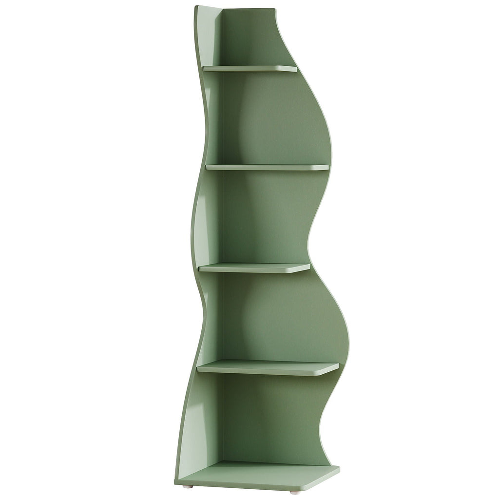 5 Tier Wavy Corner Bookshelf And Plant Stand For Living Room