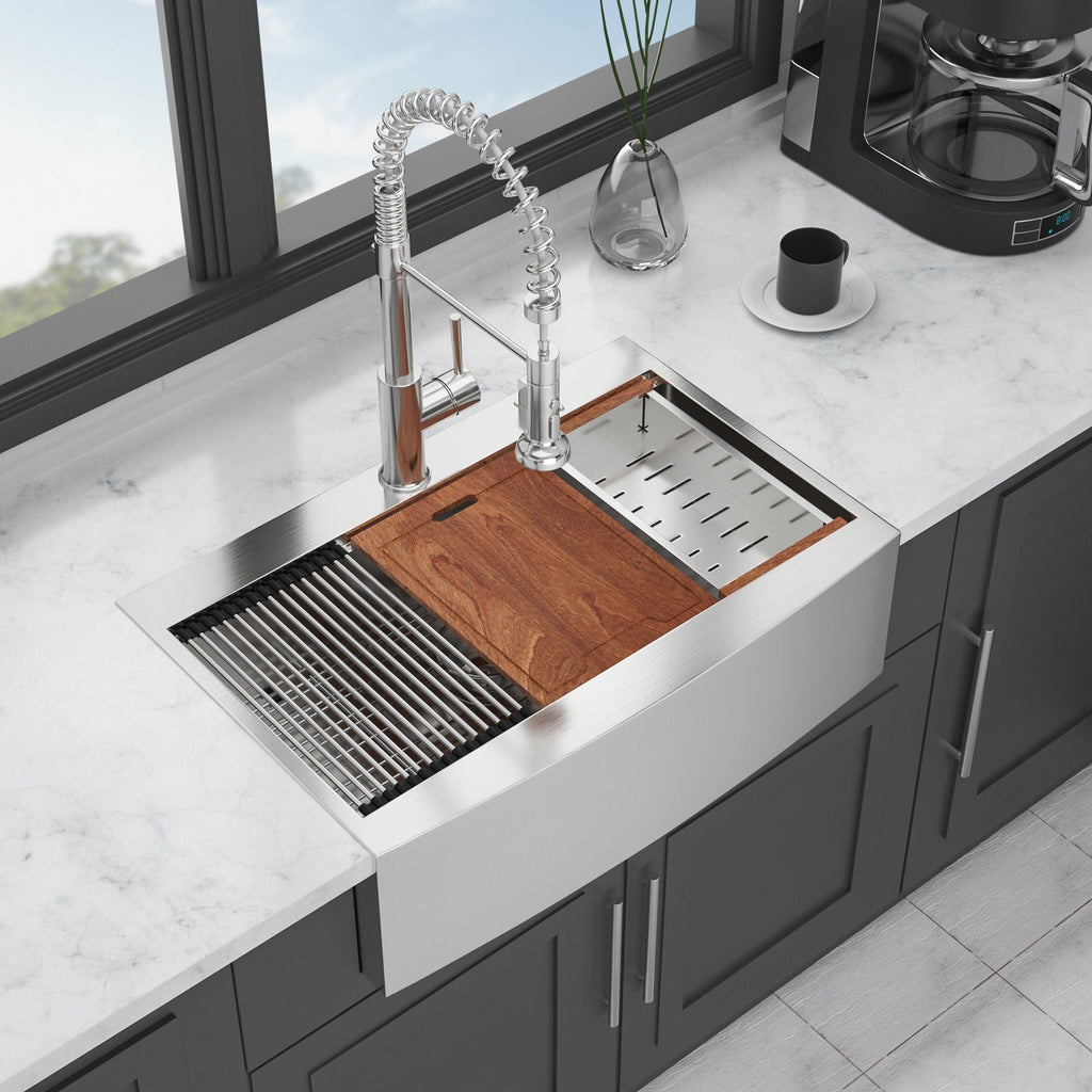 Modern Farmhouse Drop-In Workstation Kitchen Sink with Apron Front
