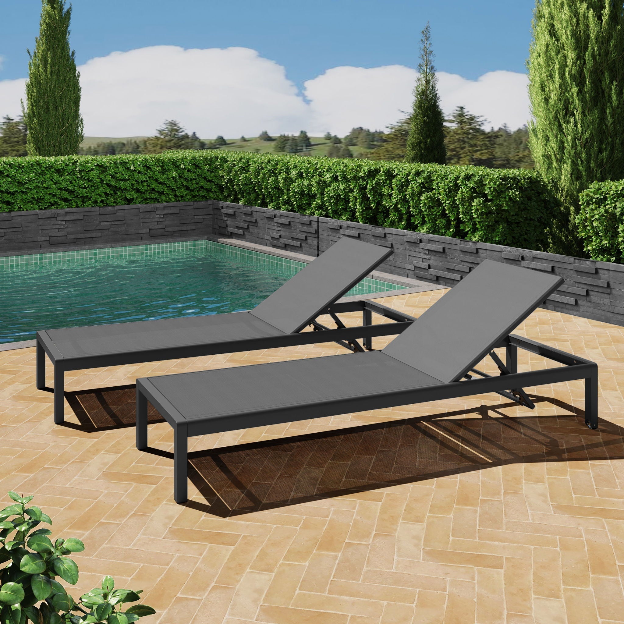 Outdoor Patio Chaise Lounge with 5 Reclining Positions