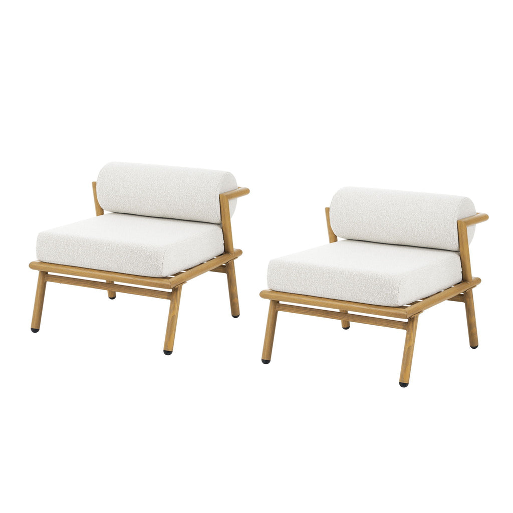 La Fiora Outdoor Patio Iron Club Chair (Set of 2) - Off White / Teak