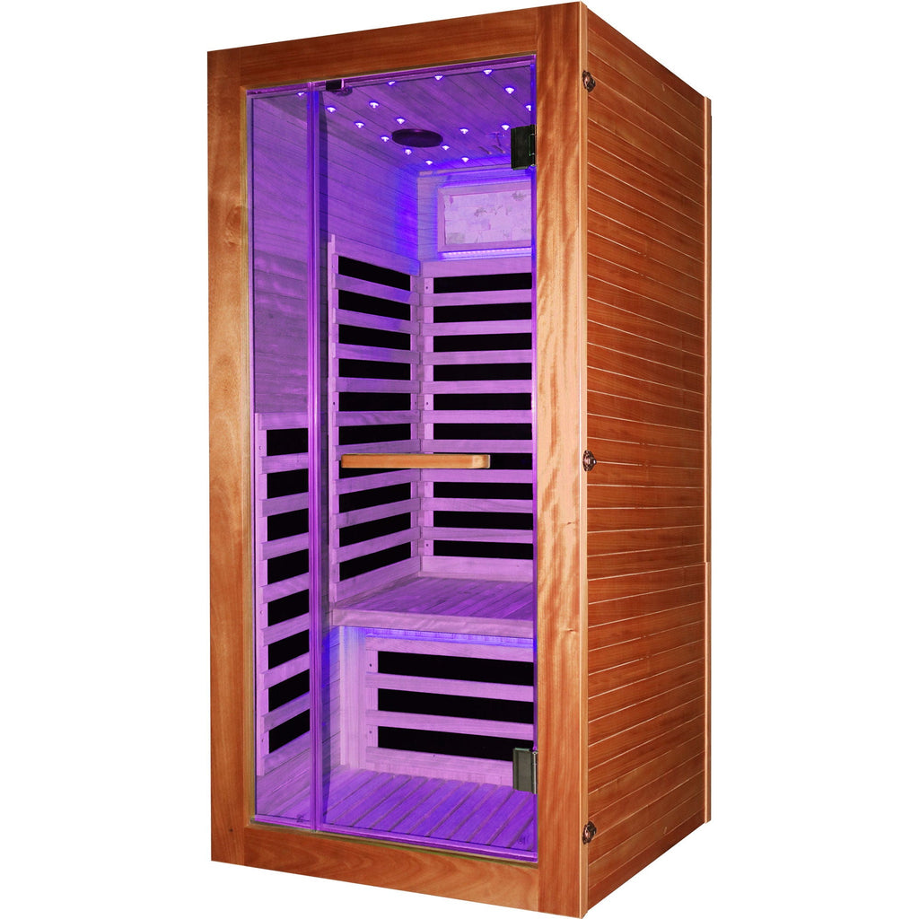 Single Person Sauna Room With LED Lighting, Epoxy Heating Plates, And Compact Design - American White Oak