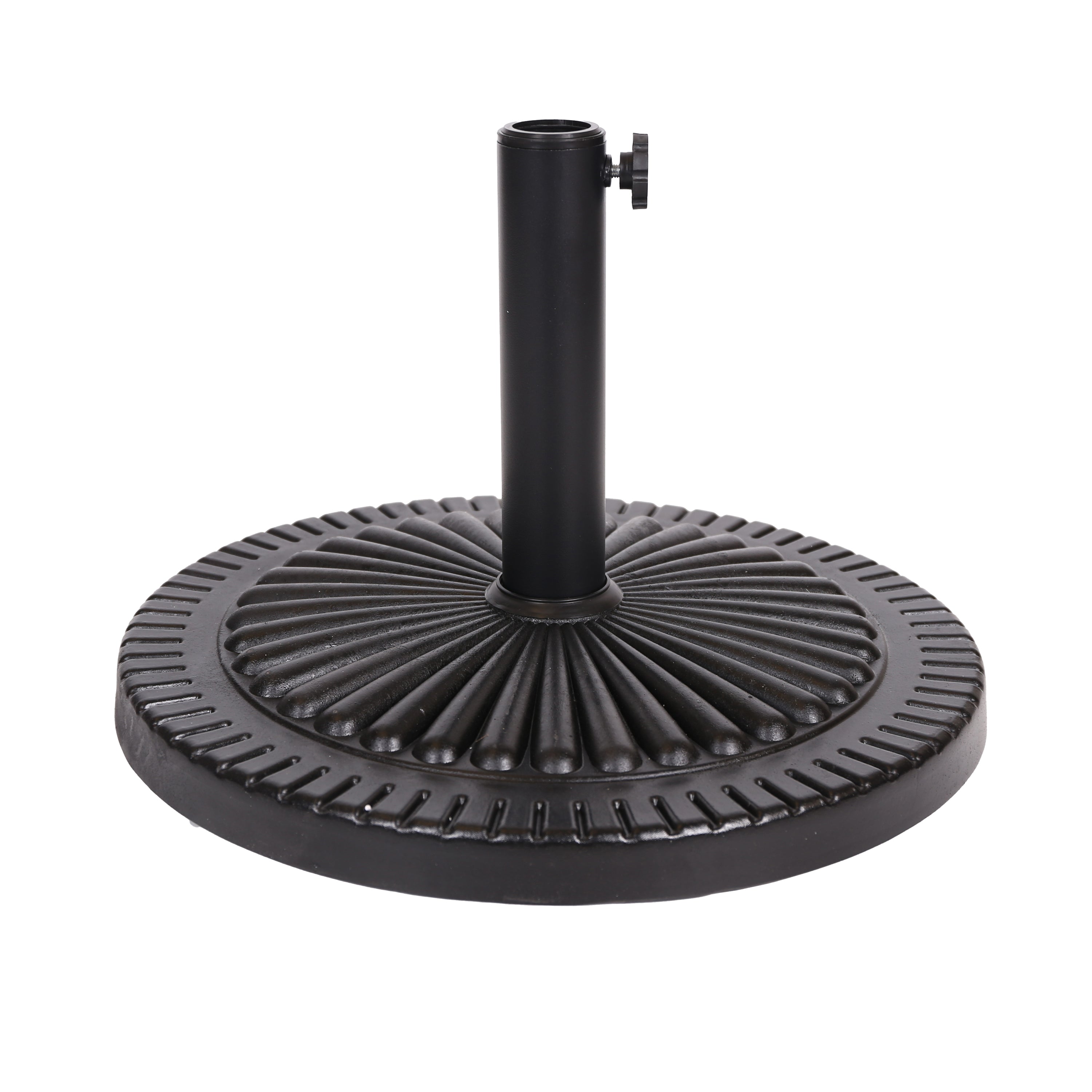 Black Rock Resin Outdoor Umbrella Base with Steel Support in Black Finish