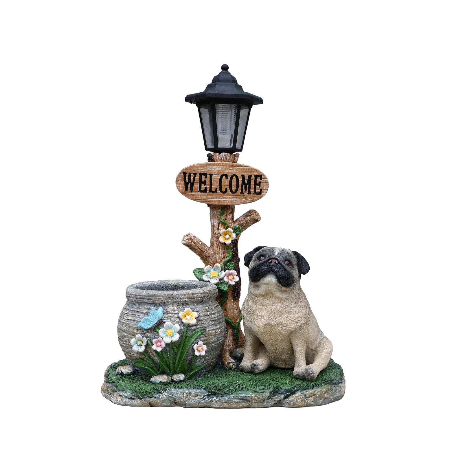 Sitting Pug Dog Planter Statue